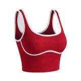 European and American style color-blocking sports vest for women, no underwire, beautiful back yoga vest top, slim-fit running and fitness vest