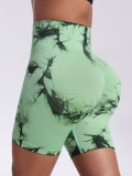 Xueyuanhu seamless tie-dye high-waisted tummy control yoga shorts for women, European and American fitness sports peach butt three-quarter shorts