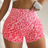Cross-border Hot-Selling High-Waist Tummy-Control Leopard Print Yoga Shorts for Women, Butt-Lifting Tight-Fit Outdoor Running Peach Fitness Shorts