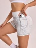 Spring new dopamine print tight yoga shorts for women, high-waisted tummy control fitness pants, butt-lifting running shorts for women