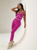 TK color-blocking sports yoga jumpsuit for women, suitable for outdoor running, slim-fit peach butt fitness jumpsuit