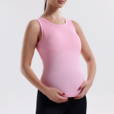 European and American style ribbed maternity yoga tank top with cups, high elasticity, non-restrictive, racerback design, suitable for outerwear, solid color maternity tank top