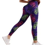 Seamless high-waisted digital print yoga pants for women, suitable for outdoor running, fitness, and sports, with a butt-lifting and slimming effect