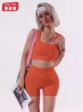 Seamless sports yoga shorts set for women, ribbed fitness outfit, outdoor sports tank top, peach butt shorts