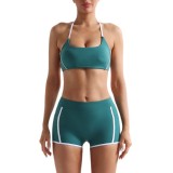 Nude-feel color-block yoga outfit for women, sports bra with beautiful back, tennis yoga skirt, running butt-lifting yoga pants