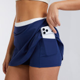 New cross-border product: High-waisted color-block ribbed faux two-piece short skirt for women, with a nude feel, anti-exposure, suitable for fitness, sports, and tennis