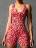 Popular seamless yoga jumpsuit with removable chest pads, cross straps, and leopard print