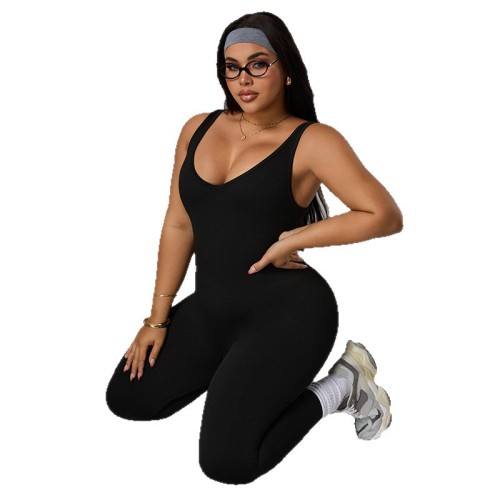 European and American plus-size yoga jumpsuit, tummy control slimming yoga bodysuit, peach butt fitness jumpsuit for outerwear