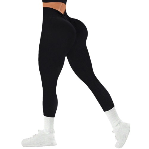 European and American style high-waisted seamless yoga pants for women, slim-fit, quick-dry sports leggings, butt-lifting, long ribbed fitness pants