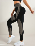 Seamless Breathable High-Waisted Color-Block Yoga Pants for Women, Tight-Fitting, Butt-Lifting, Black Long Striped Sports Yoga Trousers