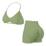 yoga sportswear set for women, camisole with beautiful back design, sports bra and shorts, outdoor fitness outfit set