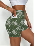 Spring new dopamine print tight yoga shorts for women, high-waisted tummy control fitness pants, butt-lifting running shorts for women