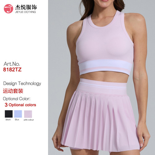 New cross-border outdoor breathable sports tennis skirt, slimming, anti-exposure, high-waisted fitness yoga set