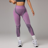 European and American style color-blocking sports pants for women, high-waisted, tummy control, non-slip yoga pants, running sports peach butt fitness pants