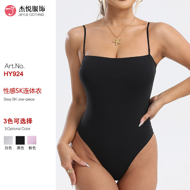 European and American cross-border sexy SK bodysuit with adjustable waist control straps, tight-fitting body-shaping triangle crotch shapewear for women