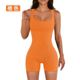 European and American cross-border peach-butt yoga jumpsuit with wide shoulder straps, removable chest pads, tight-fitting long one-piece fitness outfit