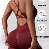 Cross-border cross-back adjustable strap padded jumpsuit seamless sportswear fitness dance bodysuit for women