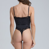 European and American cross-border one-piece shapewear with adjustable shoulder straps, slimming black lace polka dot bodysuit