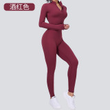 New cross-border product: Zippered, naked-feel long-sleeve yoga jumpsuit for women, high-intensity fitness sports tight-fitting one-piece gym outfit
