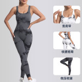 Seamless knitted tie-dye jumpsuit, European and American cross-border style, with removable chest pads, ribbed tight-fitting clothing for women