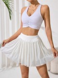 New European and American style in-stock sports short skirt for women, yoga skirt pants, anti-exposure, high-waisted mesh fitness skirt, tennis skirt