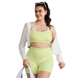 Cross-border spring-summer sports yoga outfit for women, featuring a contrasting color camisole with a beautiful back design, fitness bra, high-waisted tummy control and butt-lifting shorts