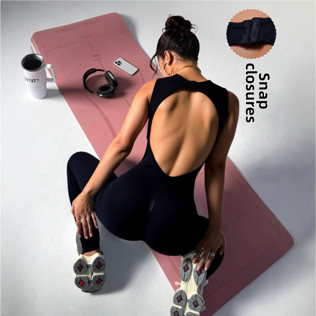 Cross-border European and American tight-fitting one-piece yoga outfit with open back for women, high-elasticity one-piece yoga outfit for women