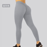 Cross-border solid color high-waisted tummy control fitness leggings for women, European and American style, ruched waistband, butt-lifting, shaping, naked-feel tight yoga pants