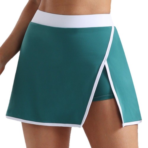 Two-tone faux two-piece sports yoga skirt for women, tennis anti-exposure hip-hugging A-line skirt, quick-dry running fitness shorts