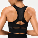 European and American seamless sports vest for women, color-blocking hollow-out beautiful back yoga top, outdoor running fitness vest