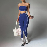 Cross-border TK popular yoga outfit for women, color-blocked bustier top, peach butt slim-fit long pants, fitness sportswear