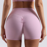 European and American style seamless peach butt yoga shorts for women, suitable for running and fitness, high-waisted, tummy-controlling, slimming, with no awkward lines, three-quarter length shorts