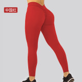 Cross-border solid color high-waisted tummy control fitness leggings for women, European and American style, ruched waistband, butt-lifting, shaping, naked-feel tight yoga pants