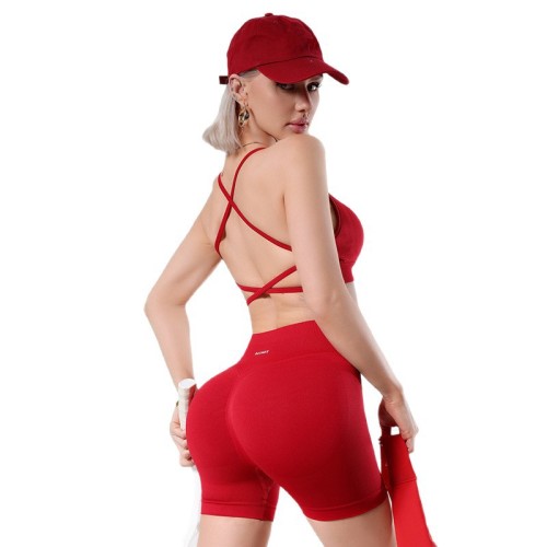 dfyne women's sports yoga set with cross-strap bra, tummy control and butt-lifting shorts, summer fitness workout set