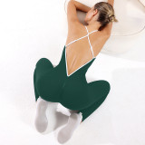 Xiyin's popular deep V-neck one-piece yoga outfit for women, featuring contrasting color straps, cross-back design, and peach butt-enhancing effect, suitable for fitness