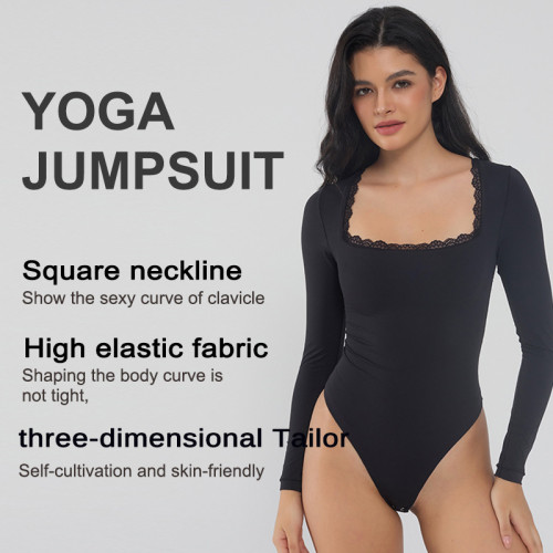 European and American cross-border sexy lace-trimmed square-neck one-piece shapewear, breathable, slimming, figure-shaping bodysuit with triangular crotch