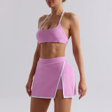 Nude-feel color-block yoga outfit for women, sports bra with beautiful back, tennis yoga skirt, running butt-lifting yoga pants