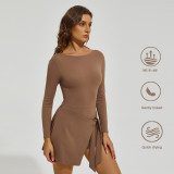 Cross-border sun protection long-sleeve tennis sports suit for women, anti-exposure two-piece long badminton outfit with tennis skirt