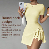 Cross-border casual yoga one-piece short skirt, tight-fitting, beautiful back, faux two-piece, outdoor fitness anti-exposure sports tennis skirt for women
