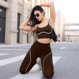 Cross-border TK popular yoga outfit for women, color-blocking sports vest, peach butt slim-fit long pants, fitness sportswear