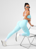 Manufacturer's seamless yoga set for women: sports bra, tight-fitting fitness yoga pants, butt-lifting leggings, peach butt, solid color
