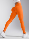 European-style seamless ribbed sports yoga pants for women, high-waisted tight leggings with peach butt and tummy control
