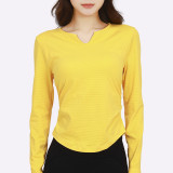Autumn and winter women's long-sleeve sports yoga top with chest pads, breathable, moisture-wicking, slimming, suitable for running and fitness
