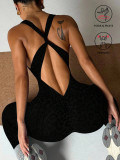 Leopard print one-piece yoga outfit for women, suitable for fitness, sports, and casual wear, with built-in chest pads