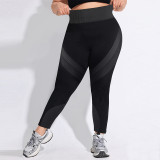 Plus-size breathable high-waisted color-block yoga pants for women, tight-fitting, butt-lifting, seamless, long striped sports leggings