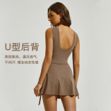Sleeveless yoga sports tennis skirt with beautiful back, outdoor anti-exposure breathable golf skirt, suitable for outdoor wear and fitness activities