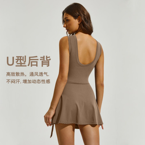Summer sports skirt with beautiful back, anti-exposure, breathable tennis dress for women, badminton skirt, outdoor fitness sports tennis skirt
