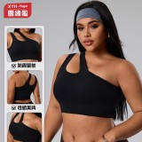 European and American plus-size one-shoulder ribbed sports yoga bra for women, breathable fitness top, T-shirt, tank top