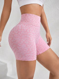European and American leopard print yoga shorts for women, high-waisted, tummy-controlling, stretchy, outdoor sports shorts, peach butt-enhancing fitness wear