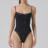 European and American cross-border triangle-cut one-piece shapewear with adjustable shoulder straps, slimming white floral lace bodysuit